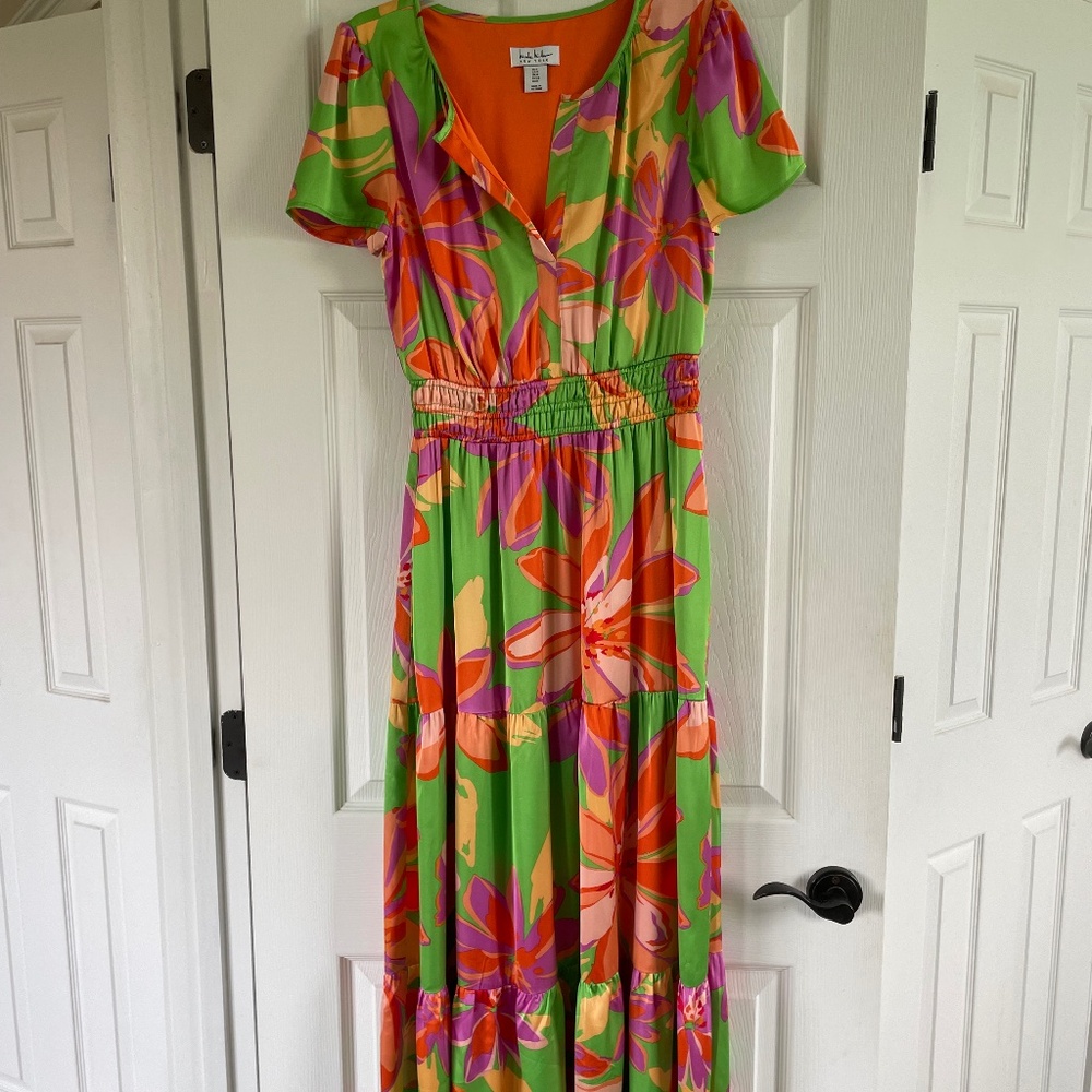 Nicole Miller NY Satin Floral Maxi Dress Size S